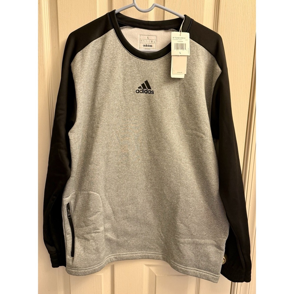 Adidas Team Crew Gray Crewneck Sweatshirt Mens Large‎ With Pocket New